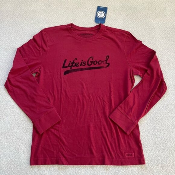NWT Life Is Good Long Sleeve Tee Shirt in Red - Picture 1 of 2